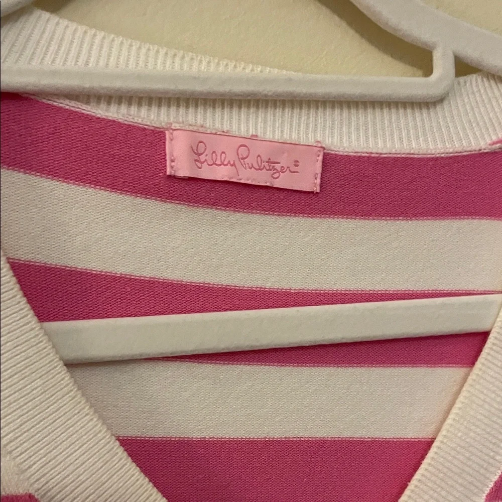 Lilly Pulitzer Pink and White V-Neck Sweater - Picture 3 of 8